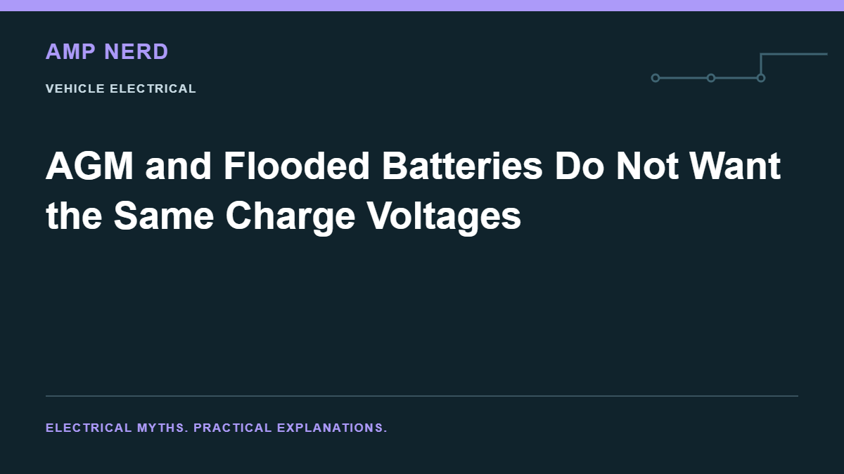 Amp Nerd article cover: AGM and Flooded Batteries Do Not Want the Same Charge Voltages