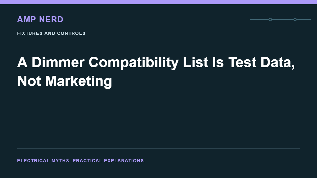Amp Nerd article cover: A Dimmer Compatibility List Is Test Data, Not Marketing