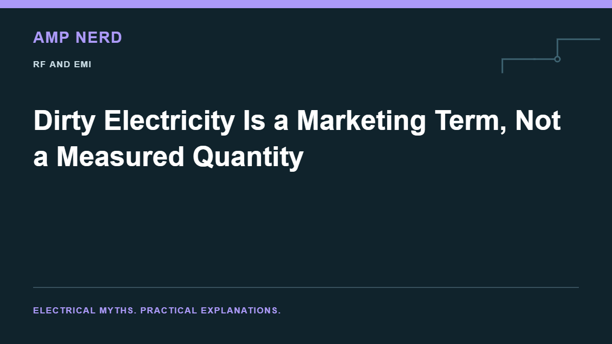 Amp Nerd article cover: Dirty Electricity Is a Marketing Term, Not a Measured Quantity