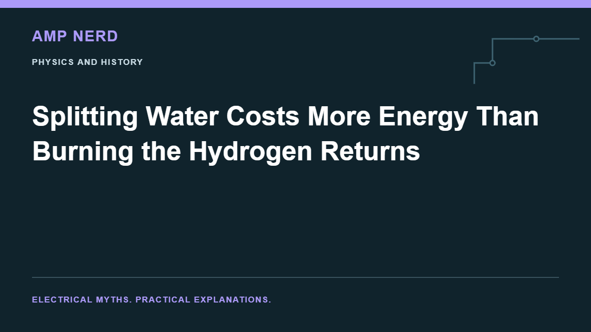 Amp Nerd article cover: Splitting Water Costs More Energy Than Burning the Hydrogen Returns