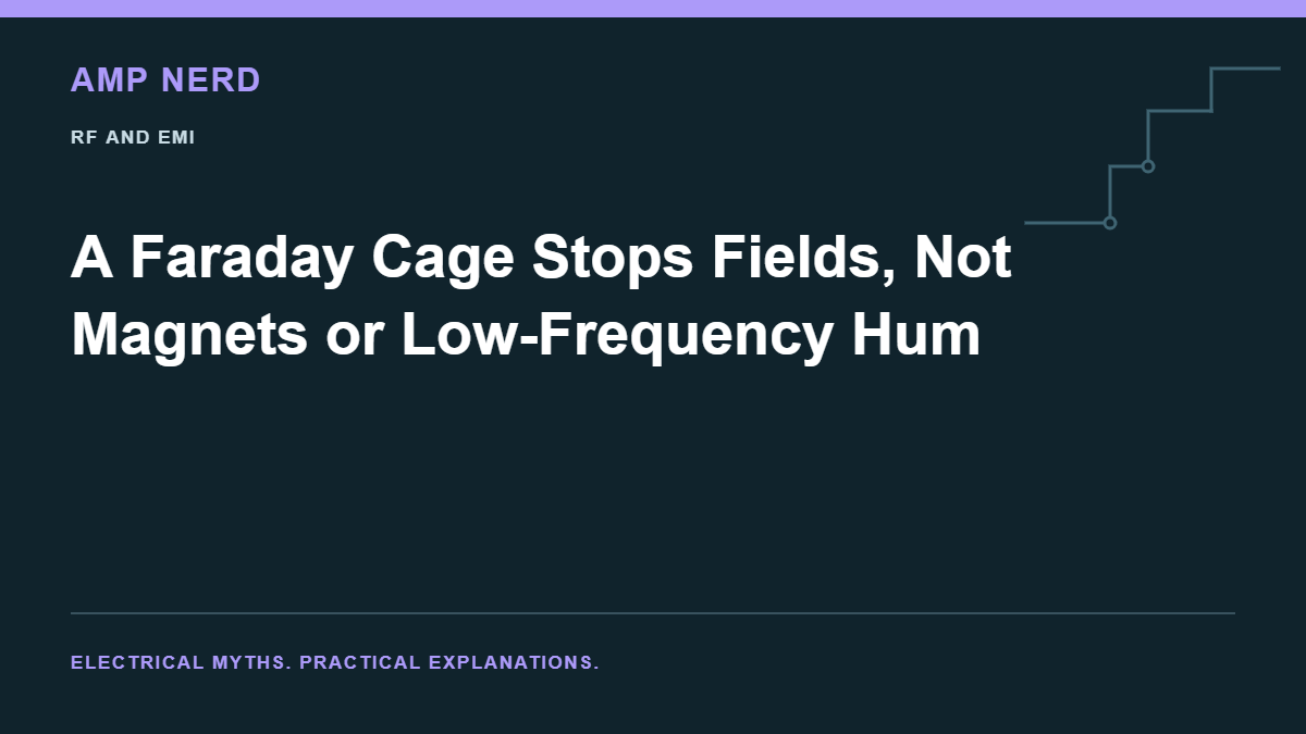 Amp Nerd article cover: A Faraday Cage Stops Fields, Not Magnets or Low-Frequency Hum