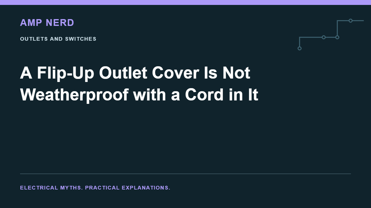 Amp Nerd article cover: A Flip-Up Outlet Cover Is Not Weatherproof with a Cord in It