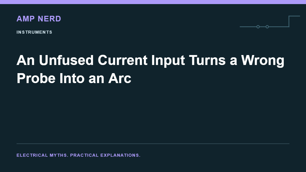 Amp Nerd article cover: An Unfused Current Input Turns a Wrong Probe Into an Arc