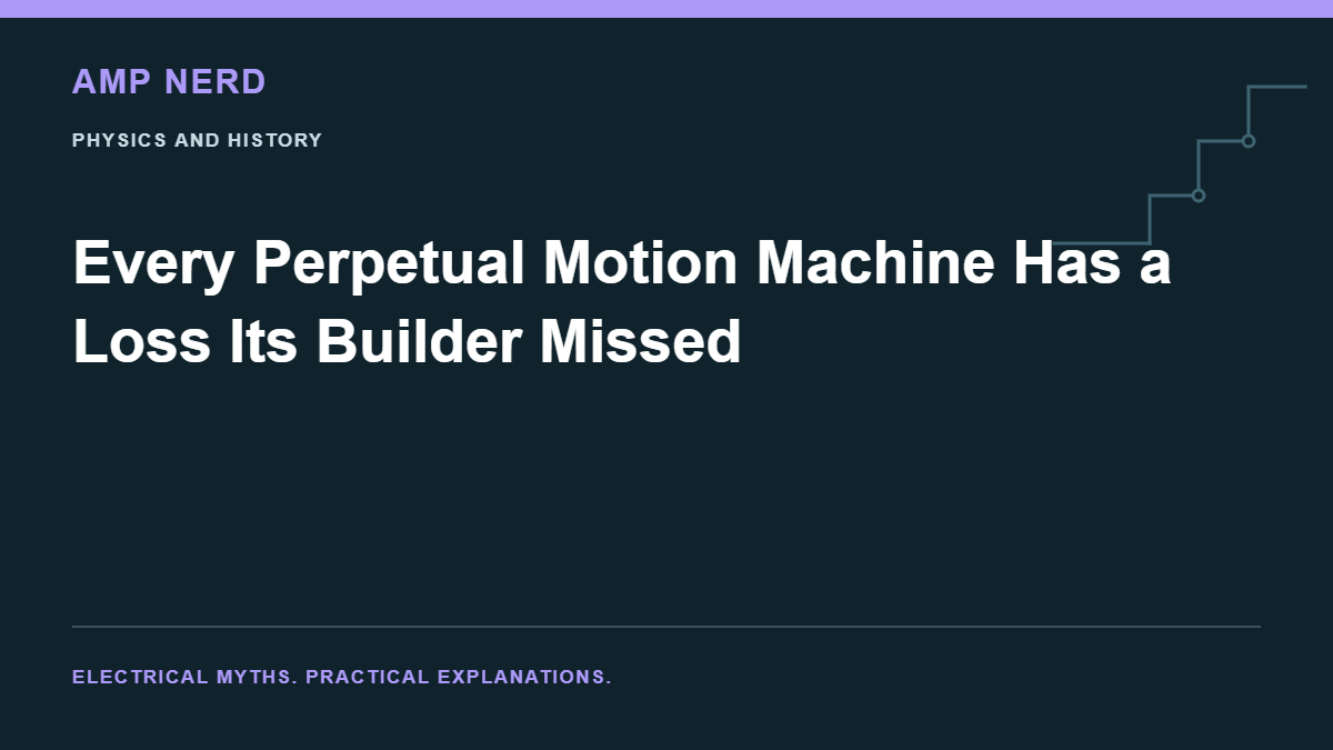 Amp Nerd article cover: Every Perpetual Motion Machine Has a Loss Its Builder Missed